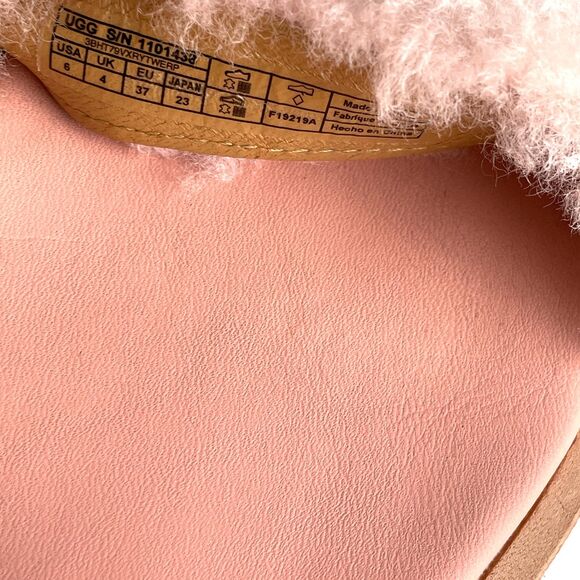UGG Fluff Springs Genuine Shearling Sandal Sz 6 Ankle Strap Pastel Pink Coquette - Picture 7 of 8